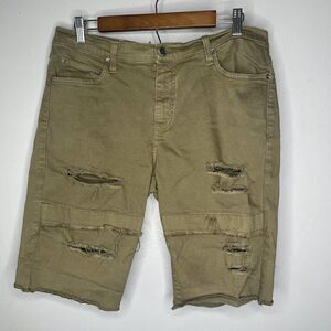 Rustic Dime men’s green long distressed denim shorts Size 36
